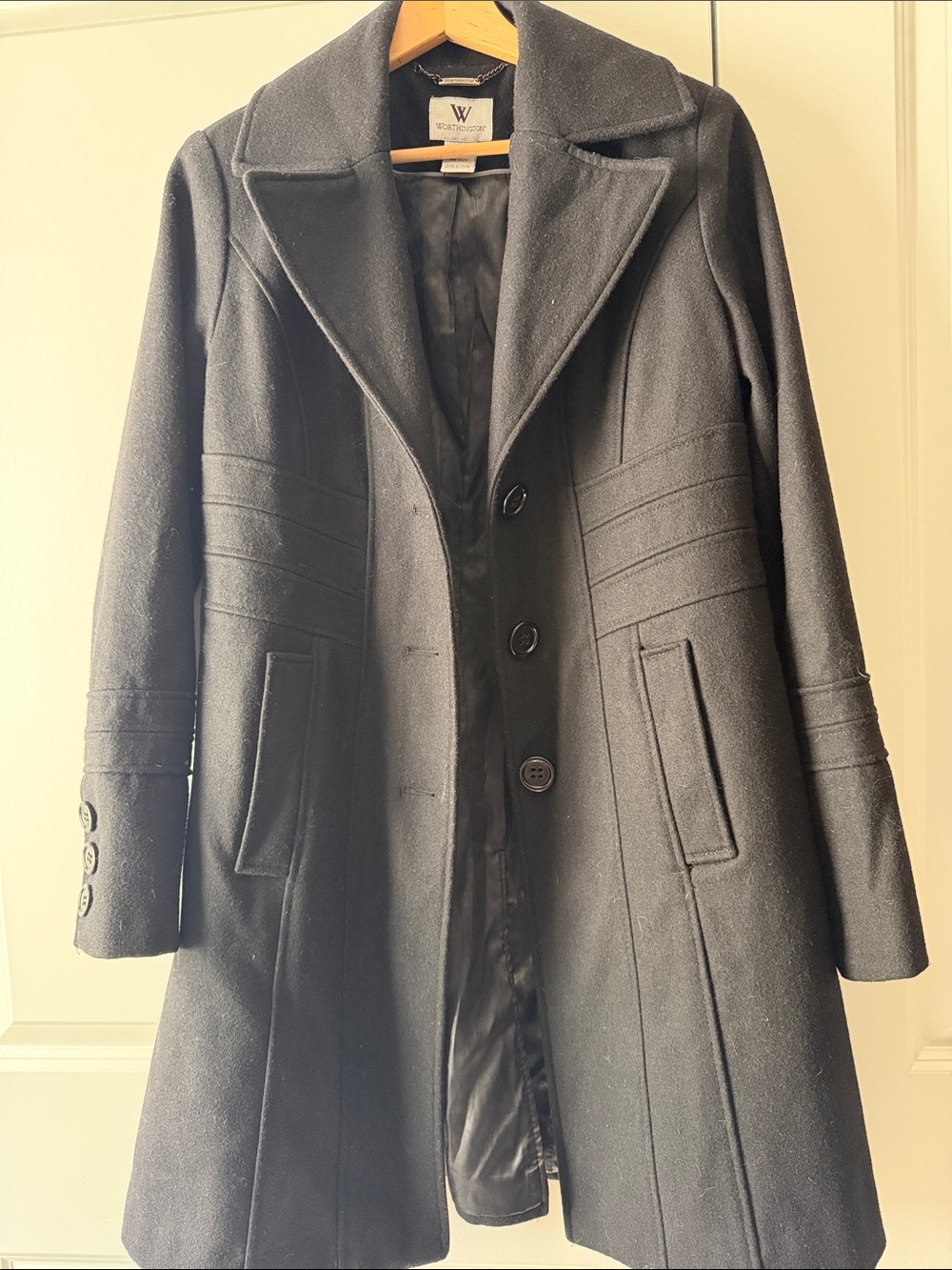 Worthington Black Wool-Blend Tailored Pea Coat